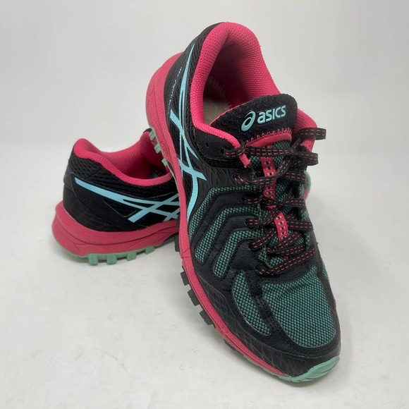 ASICS Gel Fuji Attack 5 Women's 7 1/2 Black Pink Green Sneakers 572:J.3.1 - Picture 9 of 13